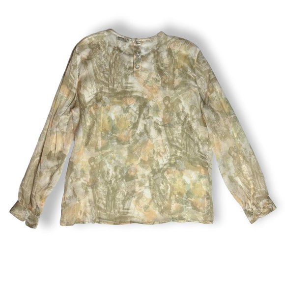 Giorgio Armani Silk Blend Le Collezioni Flowy Blouse Womens Large Beige Peach - Picture 2 of 8